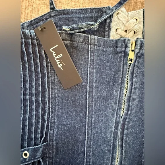NWT Lulus Dark Wash Denim Cropped Cami Corset Medium - Picture 6 of 10